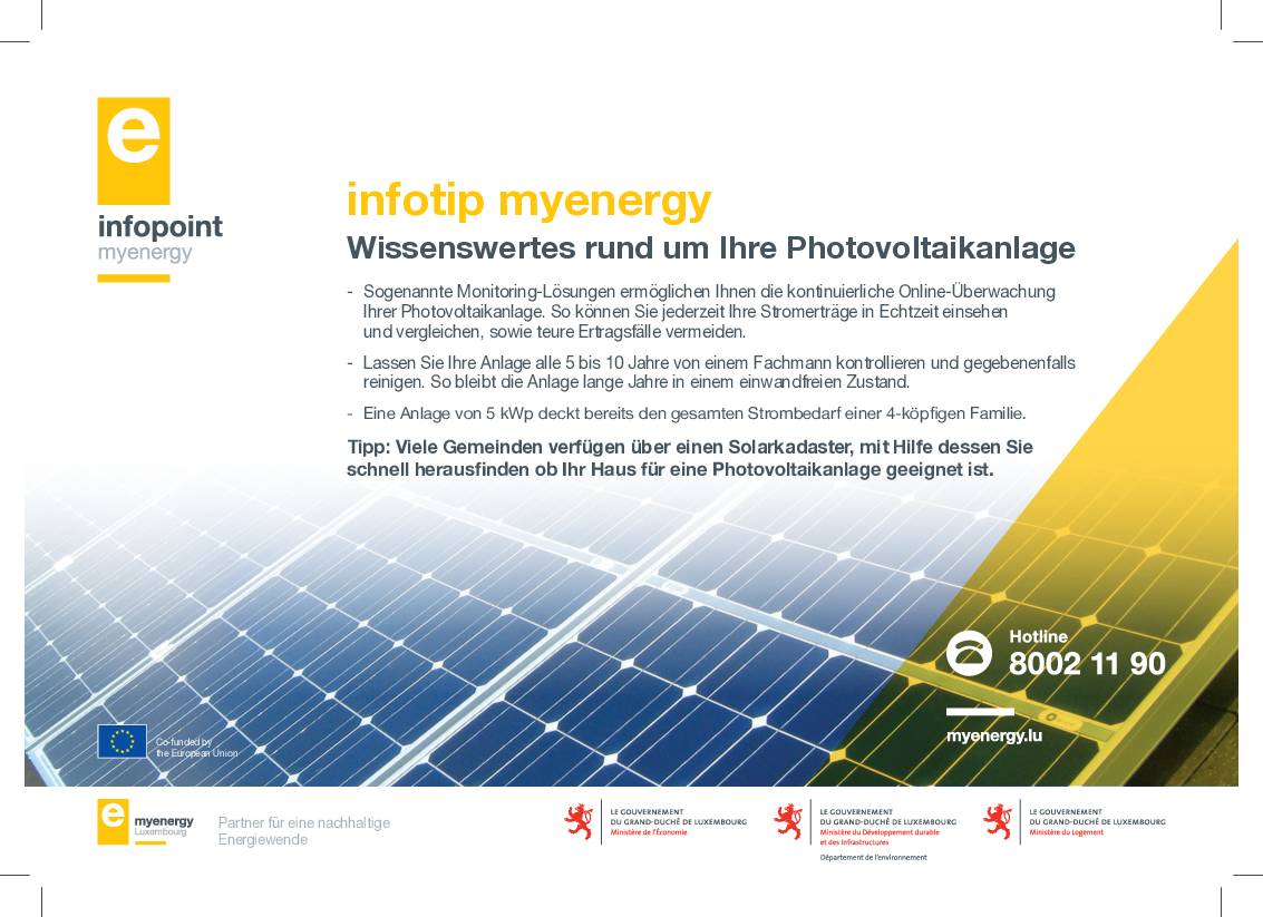 Infotip MyEnergy - Informations pratiques au sujet du photovoltaïque