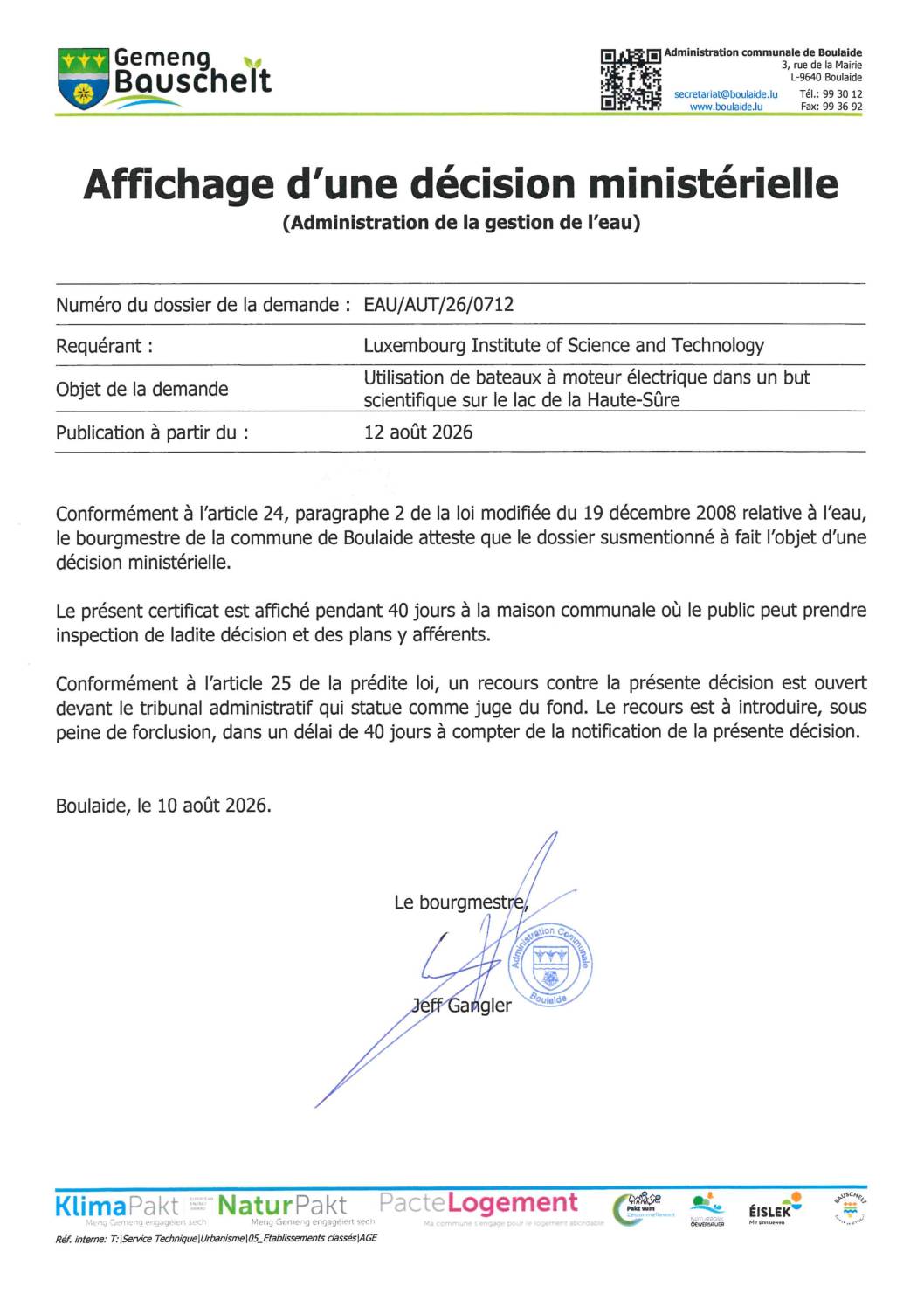 Avis Public - AGE - Eau-Aut-26-0712 - Autorisation