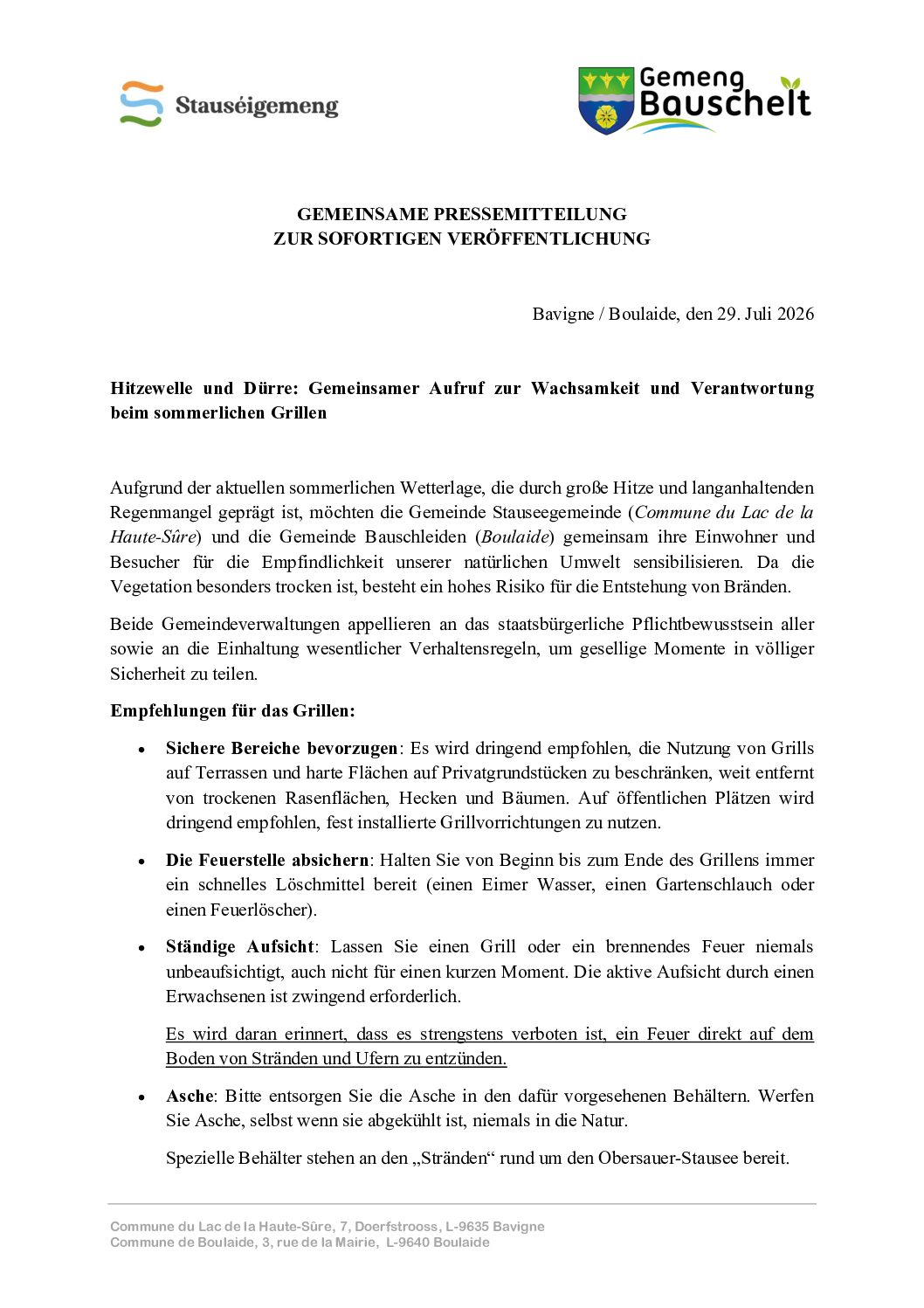 Communiqué conjoint grillades DE