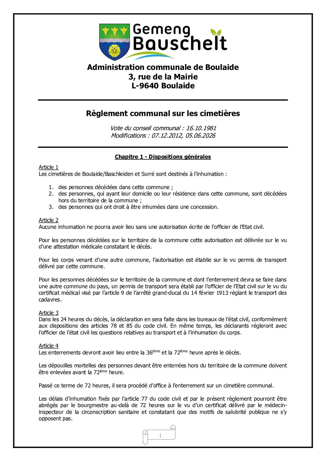 Règlement communal sur les cimetières