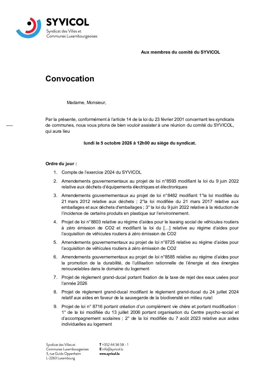 Syvicol - Convocation - 2026-10-05